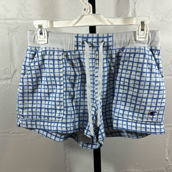 Champion Women’s Campus French Terry Shorts Size M Blue White Drawstring Waist - Picture 4 of 8